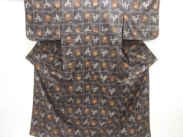 JAPANESE KIMONO / FUSHI TSUMUGI / WOVEN IGETAKASURI & FLOWER 